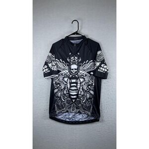 4ucycling Skull Graphic Cycling Jersey Mens 2XL Black Full Zip Bike Shirt Top